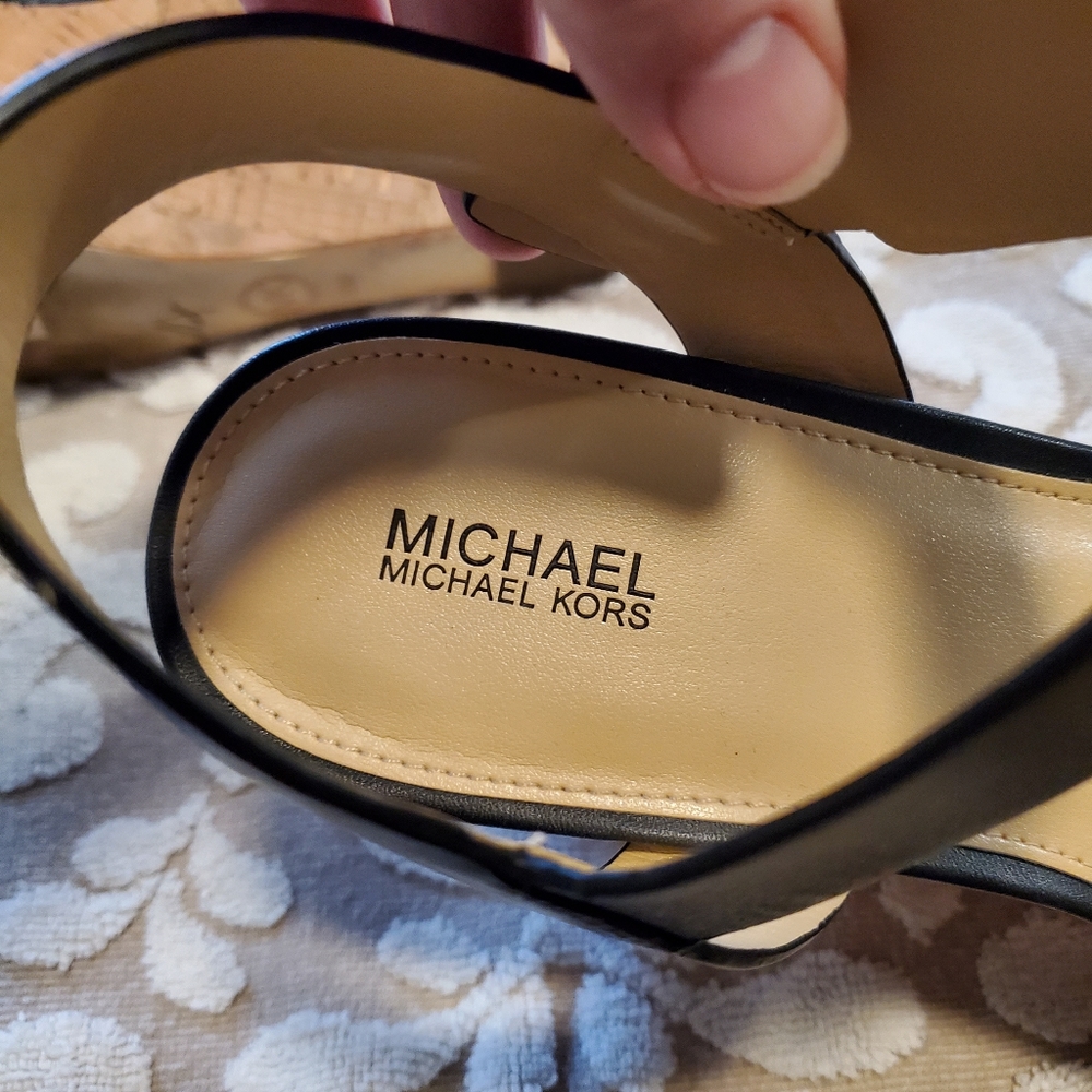 Michael Kors leather and cork platform wedge sandals - Picture 7 of 16